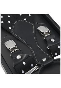 Modini - Czarne szelki męskie w białe grochy SZ53. Kolor: wielokolorowy, czarny, biały. Materiał: skóra, guma. Wzór: grochy #1