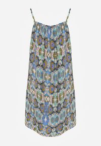 Renee - Niebiesko-Zielona Rozkloszowana Sukienka z Bawełny na Ramiączkach Tessadra. Okazja: na co dzień. Kolor: niebieski. Materiał: bawełna. Długość rękawa: na ramiączkach. Styl: casual #5