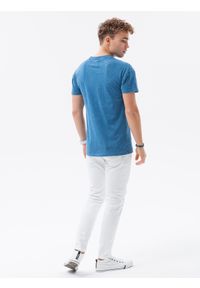 Ombre Clothing - T-shirt męski bawełniany S1375 - niebieski - XXL. Kolor: niebieski. Materiał: bawełna. Wzór: aplikacja. Sezon: wiosna, lato