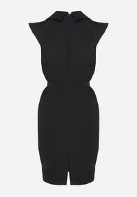 Born2be - Czarna Dopasowana Sukienka Ozdobiona Paskiem z Klamrą Nandelli. Okazja: na spotkanie biznesowe. Typ kołnierza: dekolt w kształcie V. Kolor: czarny. Wzór: aplikacja. Typ sukienki: dopasowane. Styl: biznesowy #5