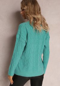 Renee - Zielony Sweter z Okrągłym Dekoltem i Splotem w Warkocze Dawnitta. Kolor: zielony. Wzór: ze splotem. Sezon: jesień, zima #4