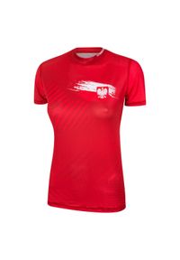 Koszulka do biegania damska EXTREME HOBBY POLSKA z krótkim rękawem. Kolor: czerwony. Materiał: elastan, poliester. Długość rękawa: krótki rękaw. Długość: krótkie. Sport: kolarstwo #1