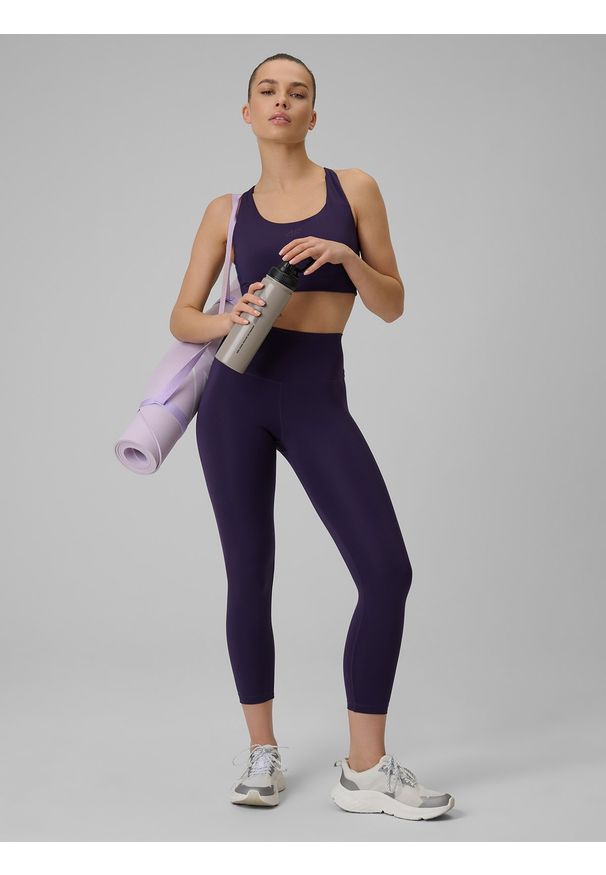4f - 4F Legginsy treningowe szybkoschnące damskie - fioletowe L. Kolor: fioletowy. Sport: fitness