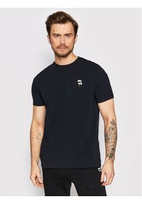 Karl Lagerfeld - KARL LAGERFELD T-Shirt Crewneck 755027 500221 Granatowy Regular Fit. Typ kołnierza: dekolt w karo. Kolor: niebieski. Materiał: bawełna