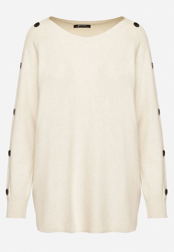 Born2be - Jasnobeżowy Sweter z Dodatkiem Bawełny i Wiskozy z Guzikami na Rękawach Ciasine. Okazja: na co dzień. Kolekcja: plus size. Kolor: beżowy. Materiał: bawełna, wiskoza. Długość rękawa: długi rękaw. Długość: długie. Styl: casual