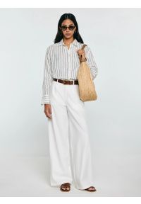 Big-Star - Lniana koszula damska w prążek biała Lamena 100. Okazja: na co dzień, na spotkanie biznesowe. Kolor: biały. Materiał: len. Wzór: prążki. Sezon: wiosna, lato. Styl: klasyczny, casual, biznesowy #7