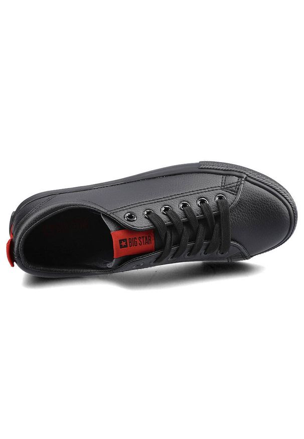 Big-Star - Czarne Trampki Big Star Damskie Modne Buty. Okazja: na co dzień, na uczelnię, do pracy. Kolor: czarny. Materiał: skóra ekologiczna, materiał, guma. Szerokość cholewki: normalna. Wzór: aplikacja. Styl: sportowy, casual