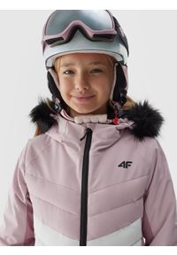 4f - Kurtka narciarska membrana 10000 dziewczęca - różowa. Kolor: różowy. Materiał: syntetyk, futro, materiał, poliester. Sezon: zima. Sport: narciarstwo