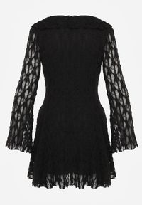 Born2be - Czarna Koronkowa Sukienka z Falbankami i Wiązaniem przy Dekolcie Delanatea. Okazja: na co dzień. Typ kołnierza: kołnierz z falbankami. Kolor: czarny. Materiał: koronka. Sezon: wiosna, lato. Styl: casual, elegancki #8