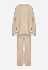 Born2be - Jasnobeżowy Dzianinowy Komplet z Wełną Spodnie i Sweter Tesira. Kolor: beżowy. Materiał: wełna, dzianina #2