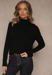 Renee - Czarny Casualowy Sweter z Półgolfem w Minimalistycznym Stylu Seorienne. Okazja: na co dzień. Kolor: czarny. Długość: długie. Styl: casual