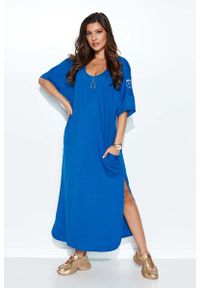 Makadamia - Wiskozowa Maxi Sukienka Oversize - Niebieska. Kolor: niebieski. Materiał: wiskoza. Typ sukienki: oversize. Długość: maxi