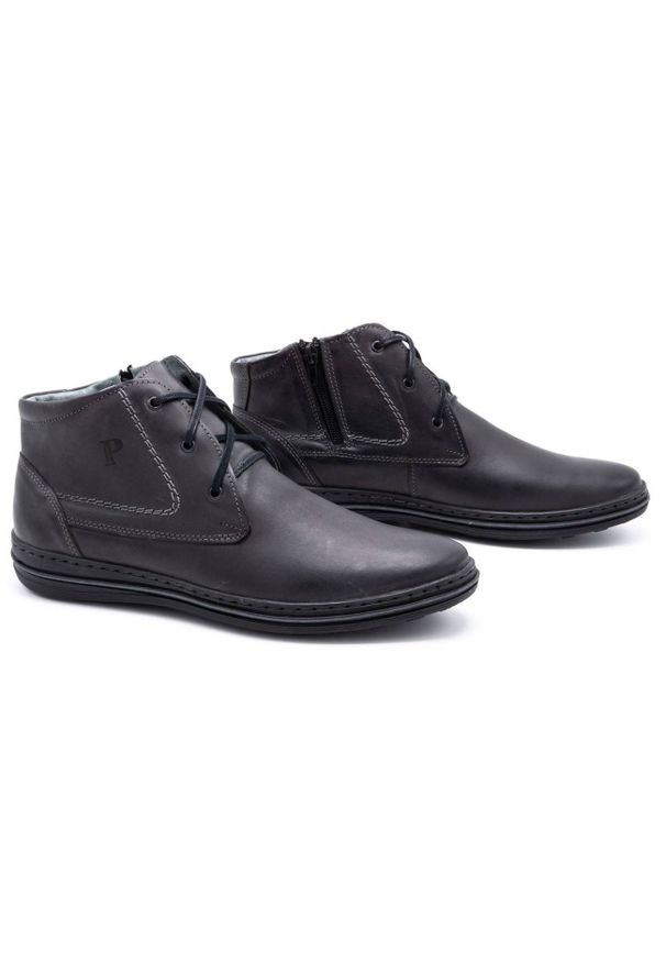 Polbut Buty męskie 339 szare. Okazja: na co dzień. Zapięcie: sznurówki. Kolor: szary. Materiał: materiał, skóra, tworzywo sztuczne. Wzór: aplikacja. Styl: casual, klasyczny, sportowy