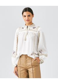 CASTELLANI - Jedwabna haftowana koszula Paris. Typ kołnierza: okrągły. Kolor: biały. Materiał: jedwab. Długość: długie. Wzór: haft