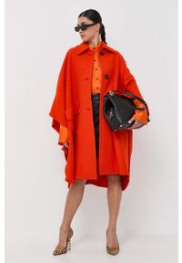 Pinko poncho wełniane kolor pomarańczowy przejściowy oversize. Kolor: pomarańczowy. Materiał: wełna. Wzór: gładki