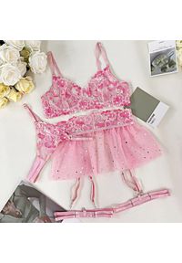 Intica - Tiulowy zestaw bielizny z haftem elegancki i zmysłowy Dietlinde. Kolor: różowy. Materiał: tiul. Wzór: haft #1