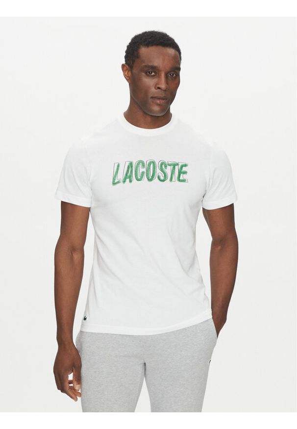 Lacoste T-Shirt TH8916 Biały Regular Fit. Kolor: biały. Materiał: syntetyk, bawełna
