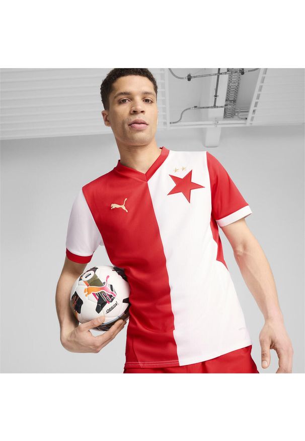 Puma - Męska koszulka domowa SK Slavia Praga 24/25 PUMA White Red. Kolor: czerwony, biały, wielokolorowy. Sport: piłka nożna
