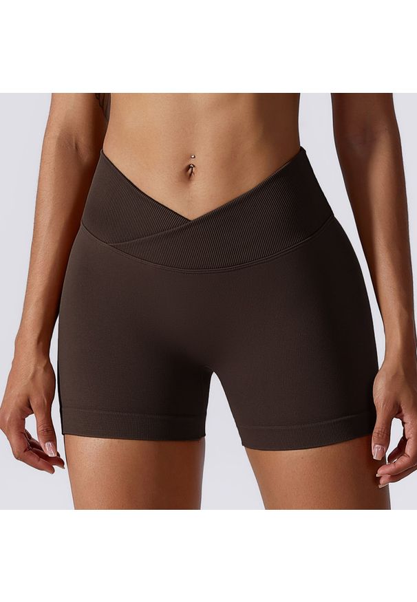 Intica - Szorty sportowe z wysokim stanem odprowadzające wilgoć Rezzan. Stan: podwyższony. Kolor: brązowy. Materiał: tkanina, materiał. Sport: fitness