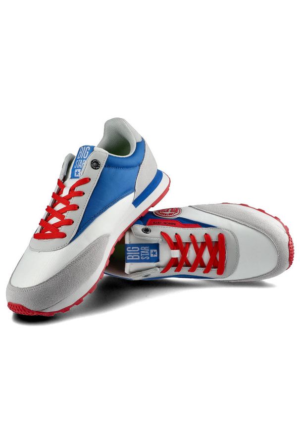 Big-Star - Białe Sneakersy Big Star Męskie Modne Obuwie. Okazja: na co dzień. Zapięcie: sznurówki. Kolor: biały. Materiał: materiał, skóra ekologiczna