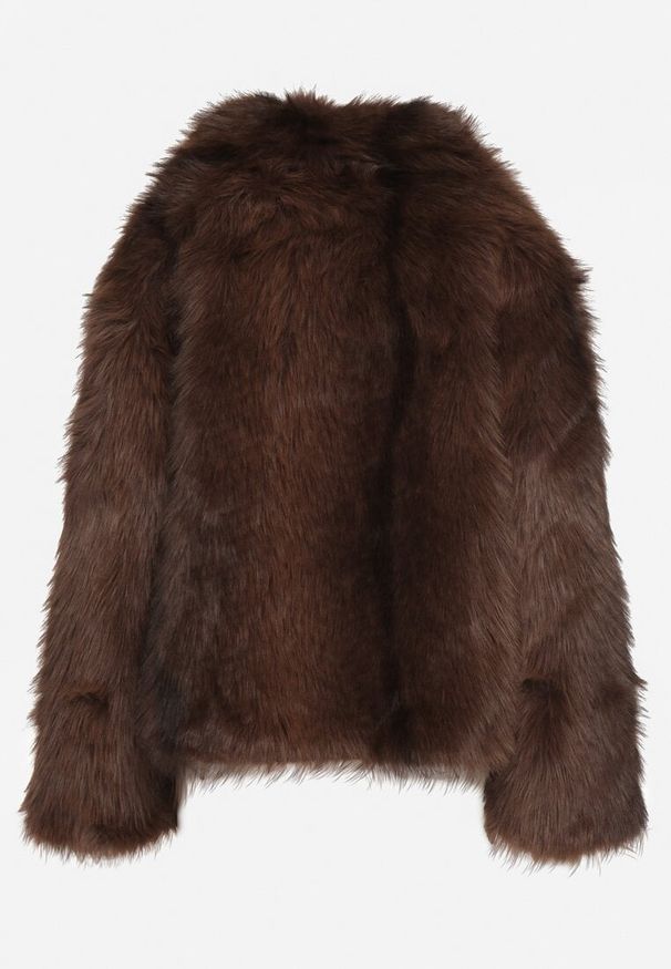 Born2be - Brązowa Kurtka Futrzana z Szerokim Kołnierzem Ditene. Okazja: na randkę, na co dzień. Kolor: brązowy. Materiał: futro. Styl: casual