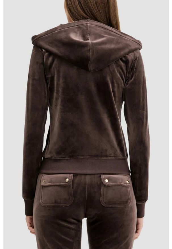 Juicy Couture - JUICY COUTURE Czekoladowa bluza damska Robertson Hoodie, Rozmiar S. Okazja: na co dzień. Kolor: brązowy. Materiał: materiał. Styl: casual, klasyczny