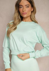 Renee - Miętowa Bluza z Bawełną ze Ściągaczami przy Rękawach i w Pasie Alberia. Kolor: miętowy. Materiał: bawełna