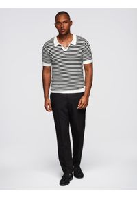 Ombre Clothing - Męska dzianinowa koszulka polo bez guzików w marynarskie paski – czarno-biała V1 - Rozmiar: XL. Typ kołnierza: polo. Kolor: czarny. Materiał: dzianina. Długość: krótkie. Wzór: paski. Sezon: lato. Styl: retro, elegancki #3