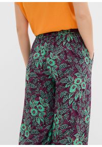 bonprix - Spodnie palazzo z lejącej wiskozy. Kolor: fioletowy. Materiał: wiskoza, materiał. Wzór: nadruk #2