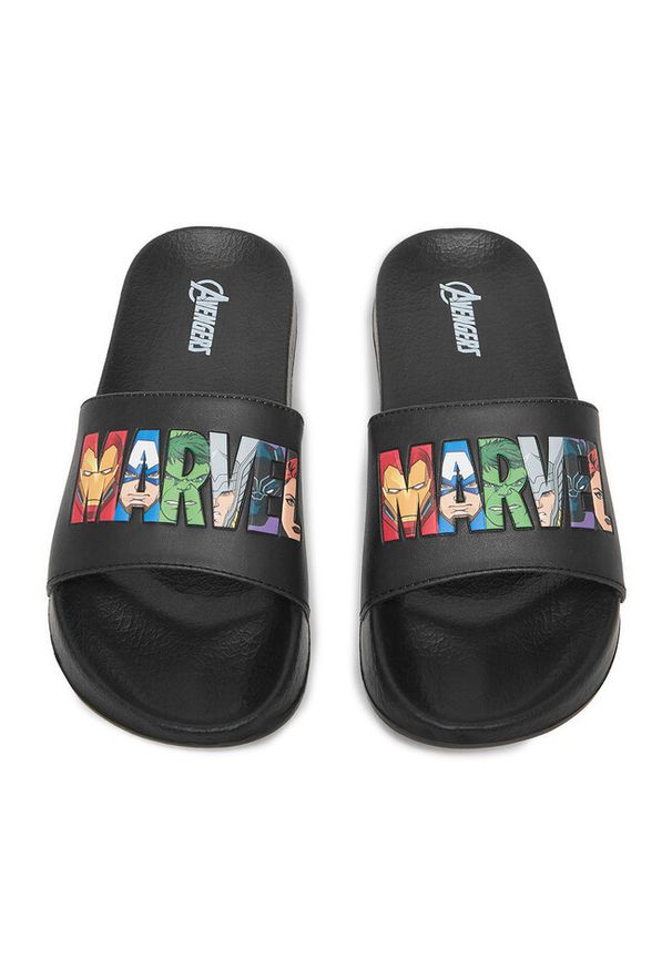 Klapki Avengers. Kolor: czarny. Wzór: motyw z bajki
