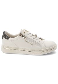 Sneakersy damskie Marco Tozzi, wykonane z wysokiej jakości materiałów klasyczny sznurowany fason wzbogacono o praktyczny zamek błyskawiczny, białe, 2. Okazja: na co dzień. Zapięcie: sznurówki. Kolor: biały. Materiał: materiał. Szerokość cholewki: normalna. Styl: klasyczny #2