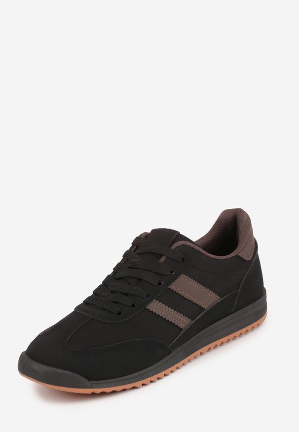Born2be - Czarno-Brązowe Sneakersy z Geometrycznym Motywem Jannata. Okazja: na co dzień. Kolor: czarny. Materiał: jeans, dresówka. Wzór: geometria