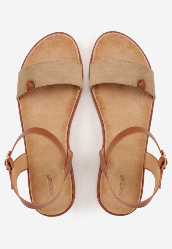 Born2be - Ciemnobeżowe Minimalistyczne Sandały VICES na Płaskiej Podeszwie z Bieżnikiem Tailisha. Okazja: na spacer. Zapięcie: pasek. Kolor: beżowy. Materiał: jeans, len. Sezon: lato. Obcas: na płaskiej podeszwie