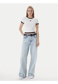 Tommy Jeans T-Shirt Badge DW0DW22575 Écru Slim Fit. Materiał: bawełna #3