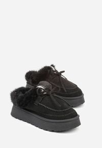 Born2be - Czarne Wsuwane Śniegowce w Rustykalnym Stylu z Kokardą i Futrem Tusora. Okazja: na co dzień. Zapięcie: bez zapięcia. Kolor: czarny. Materiał: futro. Styl: casual, klasyczny #7