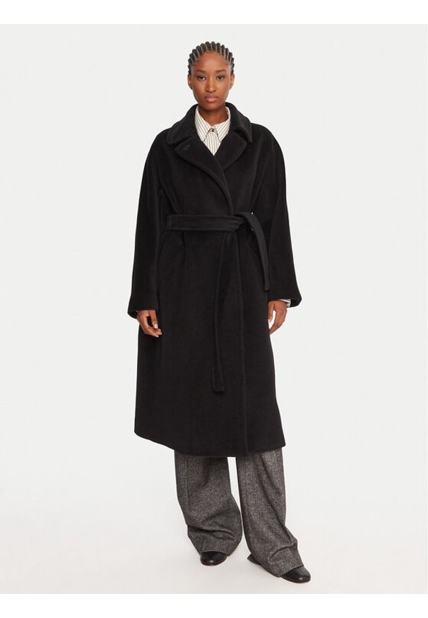Marella Płaszcz wełniany English 2523016142 Czarny Regular Fit. Kolor: czarny. Materiał: wełna