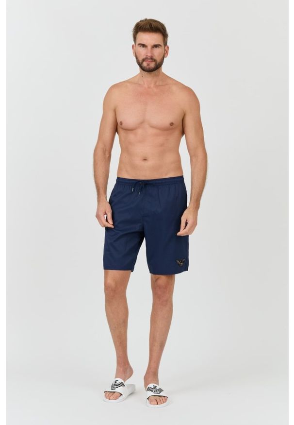 Emporio Armani - EMPORIO ARMANI Granatowe męskie kąpielówki De bain logo brodé, Rozmiar 54. Kolor: niebieski