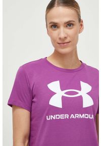 Under Armour t-shirt damski kolor fioletowy. Kolor: fioletowy. Materiał: prążkowany. Wzór: nadruk