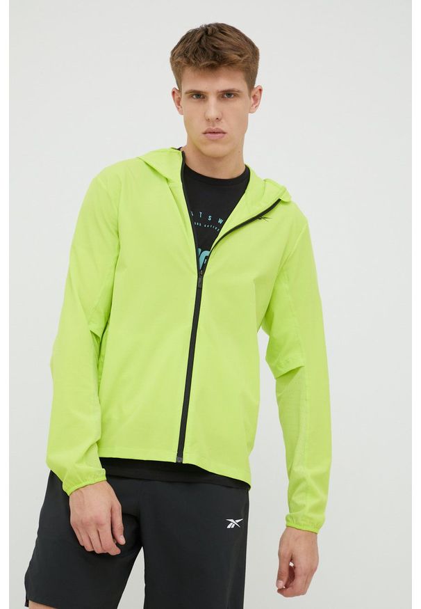 Reebok kurtka treningowa United By Fitness Speed kolor zielony przejściowa. Kolor: zielony. Materiał: materiał, poliester