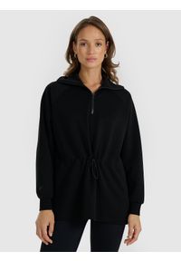 4f - 4F Bluza dresowa nierozpinana z modalem damska - czarna S. Okazja: na co dzień. Typ kołnierza: kołnierzyk stójkowy, bez kaptura. Kolor: czarny. Materiał: dresówka. Długość rękawa: raglanowy rękaw. Styl: casual