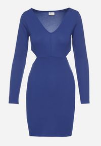 Born2be - Niebieska Sukienka o Dopasowanym Kroju z Wycięciami w Talii Halassia. Okazja: na randkę, na co dzień. Typ kołnierza: dekolt w serek. Kolor: niebieski. Długość rękawa: długi rękaw. Typ sukienki: dopasowane, proste. Styl: casual, elegancki #3