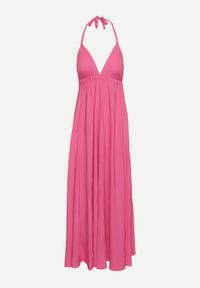 Born2be - Fuksjowa Sukienka z Wiskozy o Mocno Rozkloszowanym Fasonie Wiązana na Szyi Uldren. Okazja: na co dzień, na spacer. Kolor: różowy. Materiał: wiskoza. Sezon: lato. Typ sukienki: rozkloszowane. Styl: casual #6