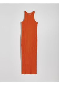 Reserved - Sukienka maxi z bawełnianej dzianiny - pomarańczowy. Kolor: pomarańczowy. Materiał: bawełna, dzianina. Długość: maxi