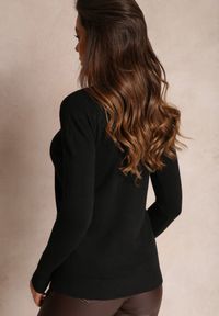 Renee - Czarny Sweter z Okrągłym Dekoltem Gładki Oldruze. Kolor: czarny. Materiał: materiał. Długość rękawa: długi rękaw. Długość: długie. Wzór: gładki #4