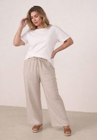 Born2be - Beżowe Spodnie Casual Szerokie ze Sznurkiem i Gumką w Pasie Caeena. Okazja: na co dzień. Kolekcja: plus size. Kolor: beżowy. Długość: długie. Styl: casual #7
