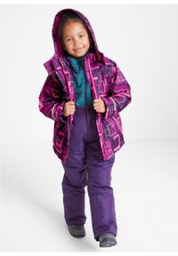 Kurtka dziewczęca narciarska nieprzemakalna i wiatroszczelna bonprix lila-śliwkowy-neonowy różowy. Typ kołnierza: kaptur. Kolor: fioletowy. Materiał: poliester, materiał #5