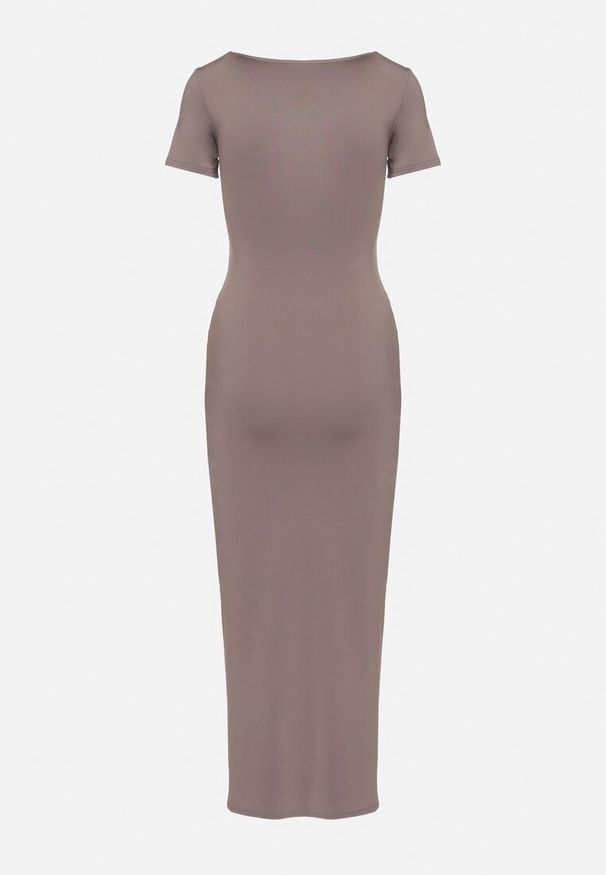 Born2be - Szara Taliowana Sukienka z Wiskozą z Marszczeniem Milasela. Kolor: szary. Materiał: wiskoza. Styl: elegancki, klasyczny