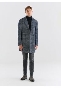 Pako Lorente - PAKO LORENTE – Granatowy męski płaszcz w kratę. Kolor: brązowy, niebieski. Materiał: wełna, poliester. Sezon: zima, jesień #6
