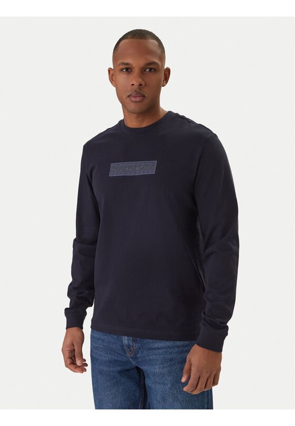Napapijri Longsleeve S-Box Logo NP0A8BC5 Granatowy Regular Fit. Kolor: niebieski. Materiał: bawełna. Długość rękawa: długi rękaw
