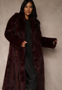 Renee - Bordowy Płaszcz Futerko o Jednorzędowym Fasonie Cataris. Okazja: na co dzień. Kolor: czerwony. Materiał: futro. Styl: casual, elegancki #4